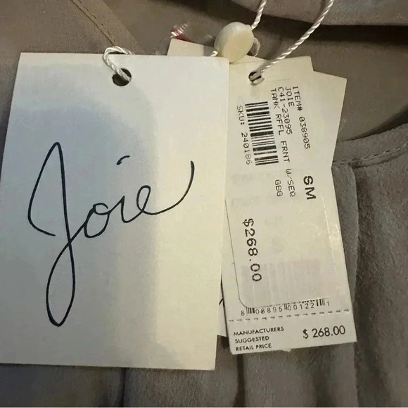 NWT Joie Silk Silvana Silver Ruffle Front Sequin tank Top Cami size S - Picture 8 of 10